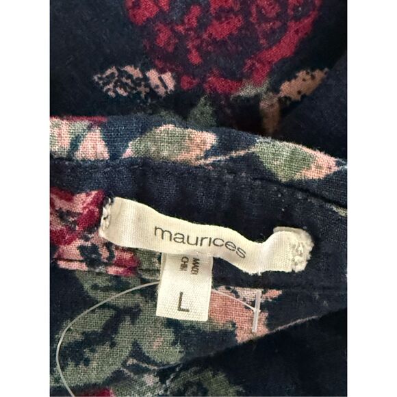 Maurices Jacket Womens Floral Blue Linen Button Up Boho Art Pockets SZ L - Picture 11 of 12